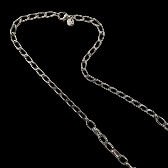 Loft Rope Necklace w/Crystals, Blue and Lime Green Beads on a Chrome Chain - Picture 10 of 13